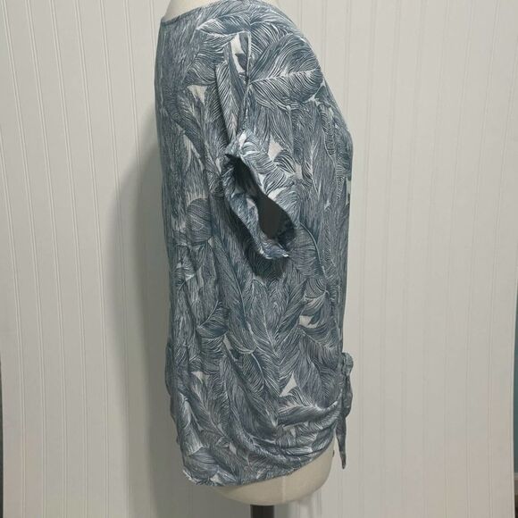 Final Touch Feather Print Tie Front Top T-Shirt Short Sleeves‎ Blue White Small - Picture 5 of 11